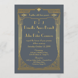 結婚式招待状カード、素晴らしいGatsby、灰色、金ゴールド 招待状