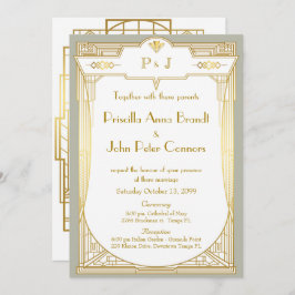 結婚式招待状カード、素晴らしいGatsby、金ゴールドの灰色 招待状