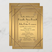 結婚式招待状カード、素晴らしいGatsby、金ゴールド及び金ゴールド 招待状 (正面/裏面)