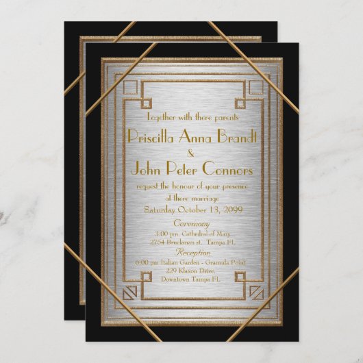 結婚式招待状カード、素晴らしいGatsby、銀製b 招待状 (正面/裏面)