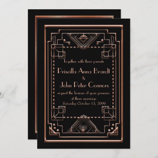 結婚式招待状カード、素晴らしいGatsby、黒いピンク 招待状 (正面/裏面)