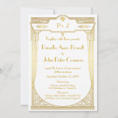 結婚式招待状カード、素晴らしギャツビー、金ゴールドホワイト2b 招待状 (正面)