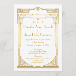 結婚式招待状カー素晴らしド，ギャツビー，白，金ゴールド 招待状