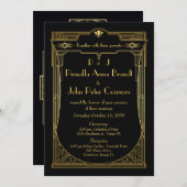 結婚式招待状カー素晴らしド,ギャツビー,黒,金ゴールド 招待状 (正面/裏面)