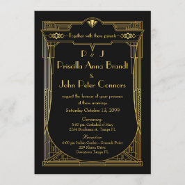 結婚式招待状カー素晴らしド，ギャツビー，黒，金ゴールド 招待状