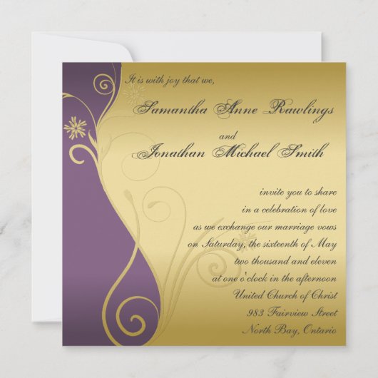 結婚式招待状クラシーパープル金ゴールドフローラ 招待状 (裏面)