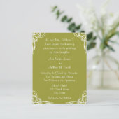 結婚式招待状コーナーオンオリーブグリーン インビテーションポストカード (スタンド正面)