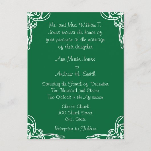 結婚式招待状コーナーズオンシーグリーン インビテーションポストカード (正面)