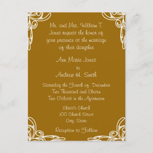 結婚式招待状コーナーズスワールオンカーメル インビテーションポストカード (正面)