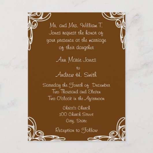 結婚式招待状コーナーチョコレートスワール インビテーションポストカード (正面)