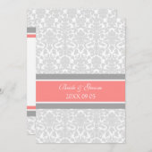 結婚式招待状コーラルグレーホワイトダマスク 招待状 (正面/裏面)