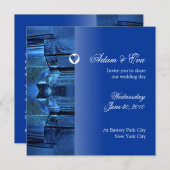 結婚式招待状サファイアブルージェムストーンモザイク 招待状 (正面/裏面)