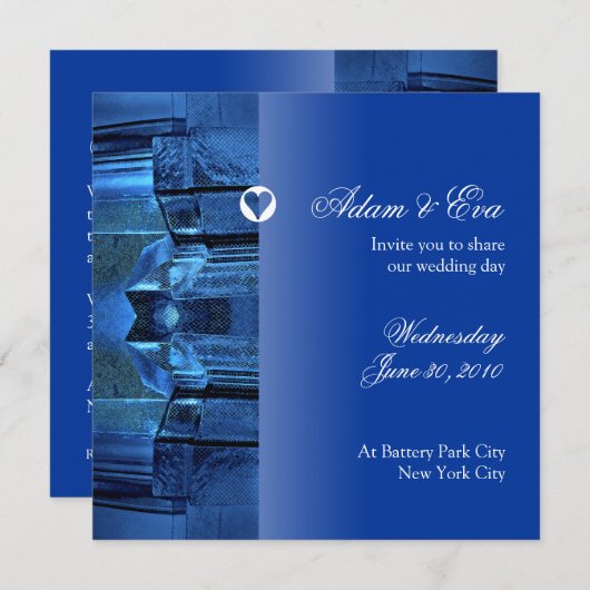 結婚式招待状サファイアブルージェムストーンモザイク 招待状 (正面/裏面)