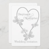 結婚式招待状シルバーハートと蝶 招待状 (正面/裏面)