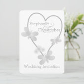 結婚式招待状シルバーハートと蝶 招待状 (スタンド正面)