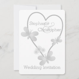 結婚式招待状シルバーハートと蝶 招待状