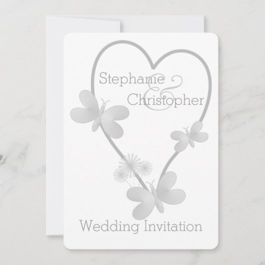 結婚式招待状シルバーハートと蝶 招待状 (正面)