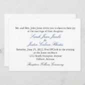 結婚式招待状シンプルとブルー文字 招待状 (正面/裏面)