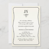 結婚式招待状シンプルの縁ど黒とスクロール 招待状 (正面)