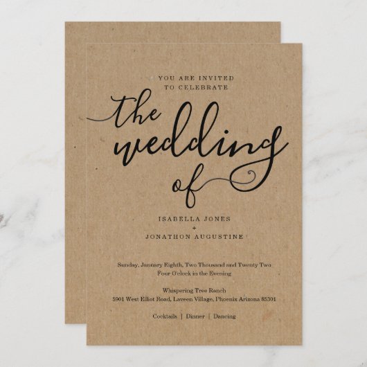 結婚式招待状シンプルオンクラフト紙 招待状 (正面/裏面)