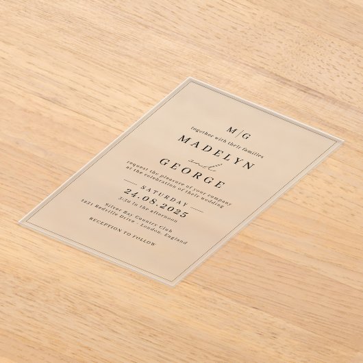 結婚式招待状シンプルテンプレートミニマル アクリル招待状 (レイダウン)