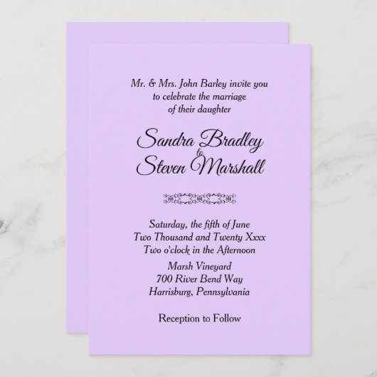 結婚式招待状シンプル紫 招待状 (正面/裏面)