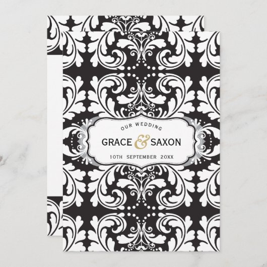 結婚式招待状スタイルに詳しい白黒 招待状 (正面/裏面)