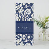 結婚式招待状ズダークブルークリームダマスク 招待状 (スタンド正面)