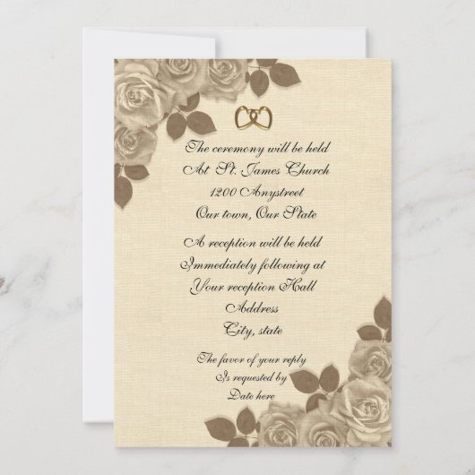 結婚式招待状セピアバラオンリネン 招待状 (裏面)