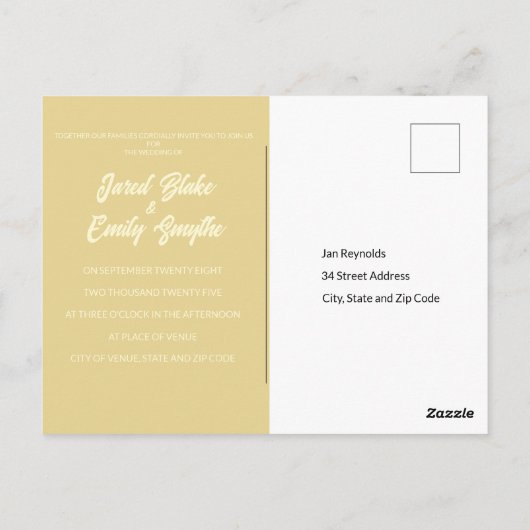 結婚式招待状ソフト金ゴールドはがき ポストカード (裏面)