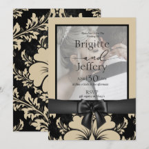 結婚式招待状タン&ブラックフォト伝統的ー