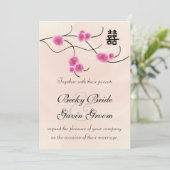 結婚式招待状ダブルハピネスさくらんぼブロッサム 招待状 (スタンド正面)