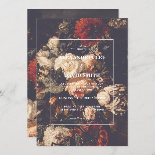 結婚式招待状ダークムーディオータム秋フローラ2 招待状 (正面/裏面)
