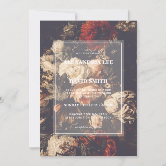 結婚式招待状ダークムーディオータム秋フローラ 招待状 (正面)