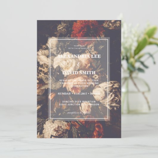 結婚式招待状ダークムーディオータム秋フローラ 招待状 (スタンド正面)