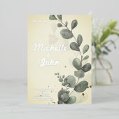 結婚式招待状テンプレートとユーカリ 箔招待状 (立ち正面)