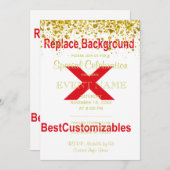 結婚式招待状テンプレートと金ゴールド紙吹雪 招待状 (正面/裏面)