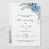 結婚式招待状テンプレートと青紫陽花 招待状 (正面/裏面)