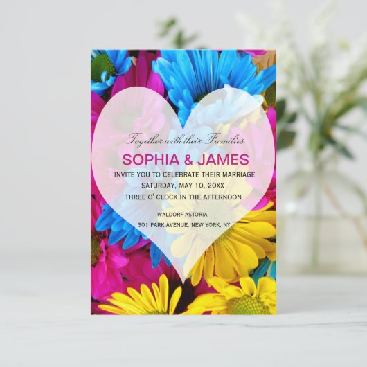 結婚式招待状デイジーカラフル花ハート 招待状 (スタンド正面)