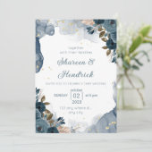 結婚式招待状ネイビーアルコールインクフローラバックグロ 招待状 (スタンド正面)