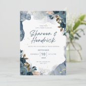 結婚式招待状ネイビーアルコールインクフローラ 招待状 (スタンド正面)