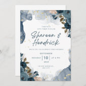 結婚式招待状ネイビーアルコールインクフローラ 招待状 (正面/裏面)