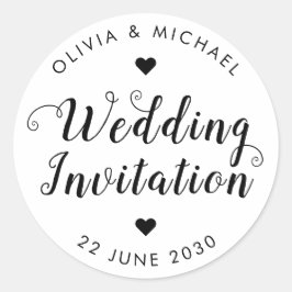 結婚式招待状ハートスクリプトスタンプシールラベル ラウンドシール