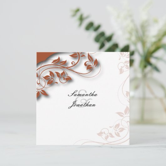 結婚式招待状バーンドオレンジ&ホワイトフローラ 招待状 (スタンド正面)
