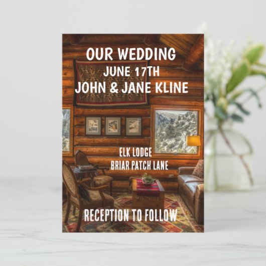 結婚式招待状パーソナライズされたログキャビンロッジ 招待状 (スタンド正面)