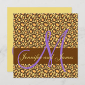 結婚式招待状パープルモノグラムレオパードパターン 招待状 (正面/裏面)