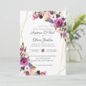 結婚式招待状パープル&ブルーバラ 招待状 (スタンド正面)
