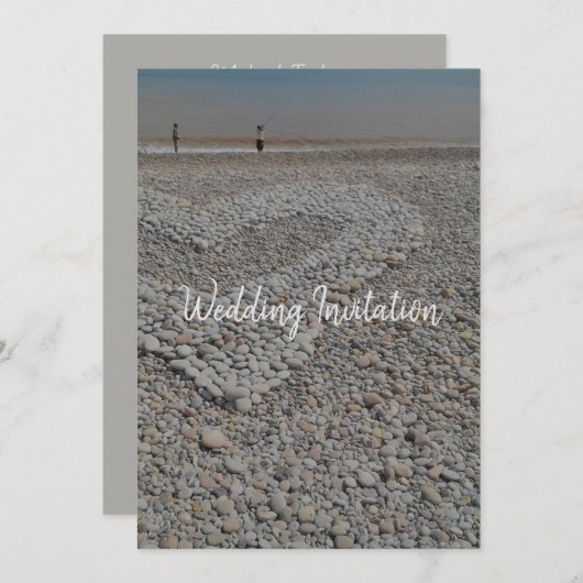 結婚式招待状ビーチハート小石デザイン 招待状 (正面/裏面)