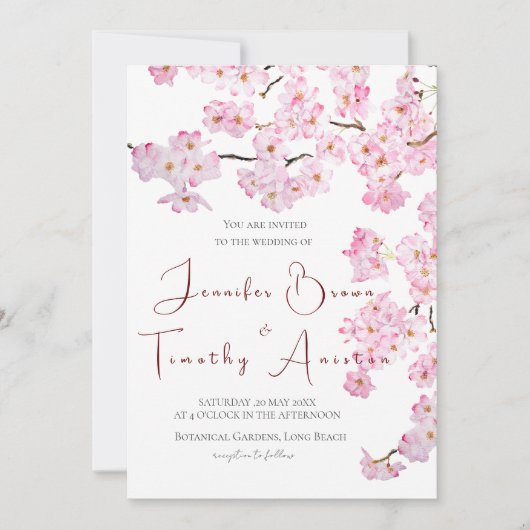 結婚式招待状ピンクさくらんぼ花2024 招待状 (正面)