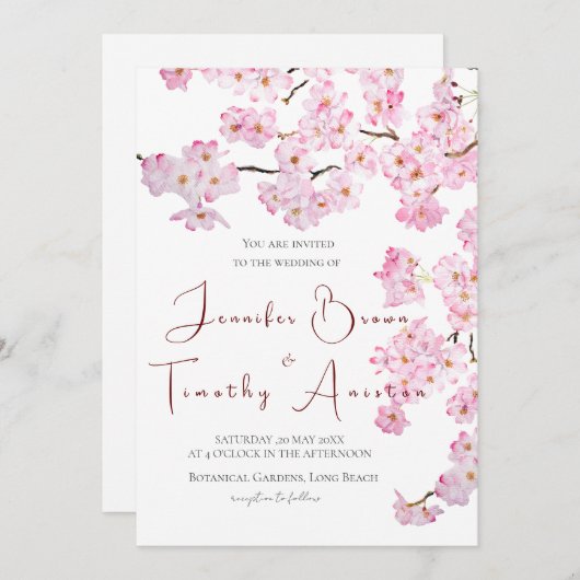 結婚式招待状ピンクさくらんぼ花2024 招待状 (正面/裏面)